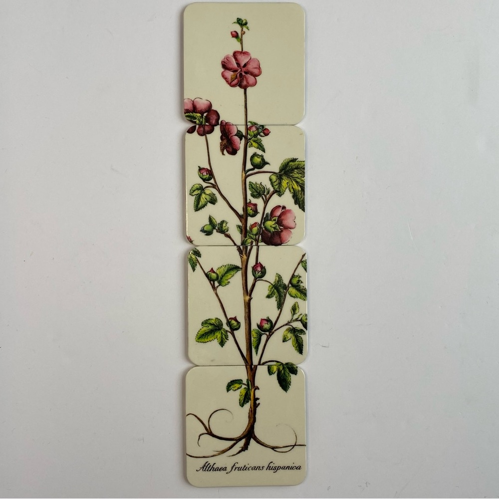 Flower Coasters Puzzles Set of 4 Vintage Hibiscus Marsh Mallow Althea Fruticans